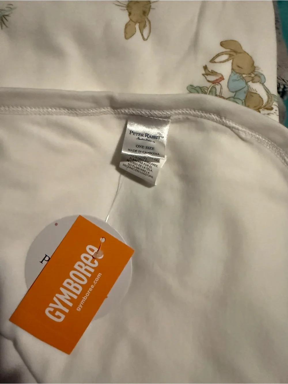 Gymboree White Baby Blanket with Brown & Blue Bunny Print